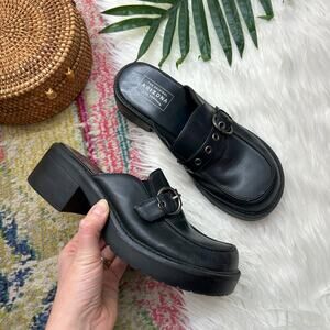 Vintage Y2K 2000s Arizona Chunky Mule Clog 6 Black Platform Heeled Slip On